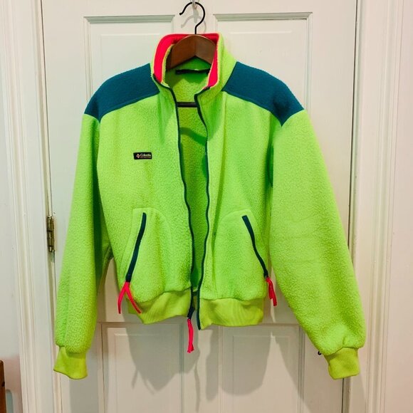 Vtg 80s Columbia Neon Fleece Jacket M Retro Pile Synchilla Ski Vaporwave 90s ACG - Picture 2 of 9